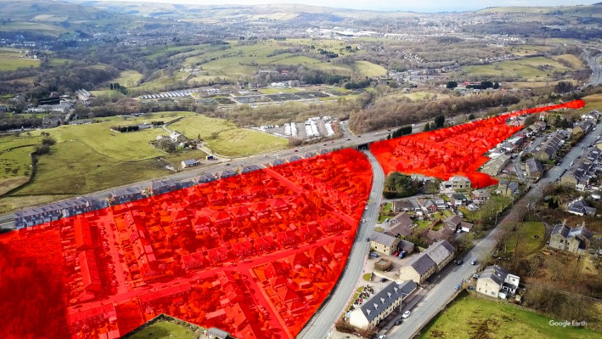 Aerial view showing proposed housing developments in North of Edenfield